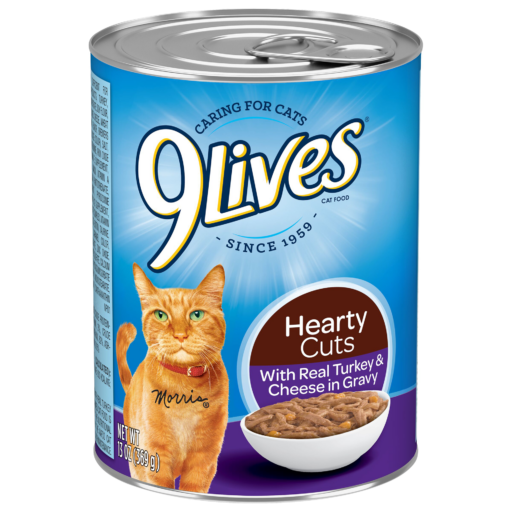 9Lives Hearty Cuts Real Turkey Cheese Gravy Wet Cat Food Can