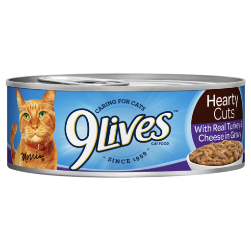 9Lives Hearty Cuts Real Turkey and Cheese Gravy Wet Cat Food Can